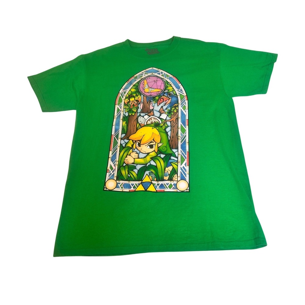 Legend of Zelda Wind Waker HD Stained Glass Link Green Graphic T-Shirt Mens M‎